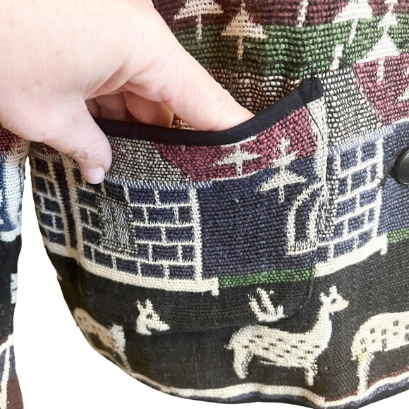 Jane Ashley Woven Tapestry Winter Deer Print Button Front Jacket Blue Multi Sz L - Picture 6 of 9